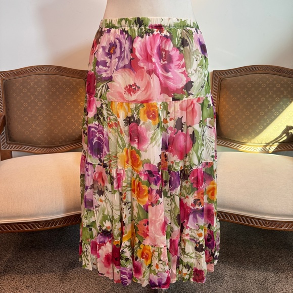 Vintage Dresses & Skirts - Vintage 90s Floral Tiered Maxi Skirt